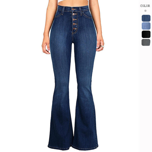 Kvindernes Høj Talje Flared Jeans med Dekorative Knapper Stilla