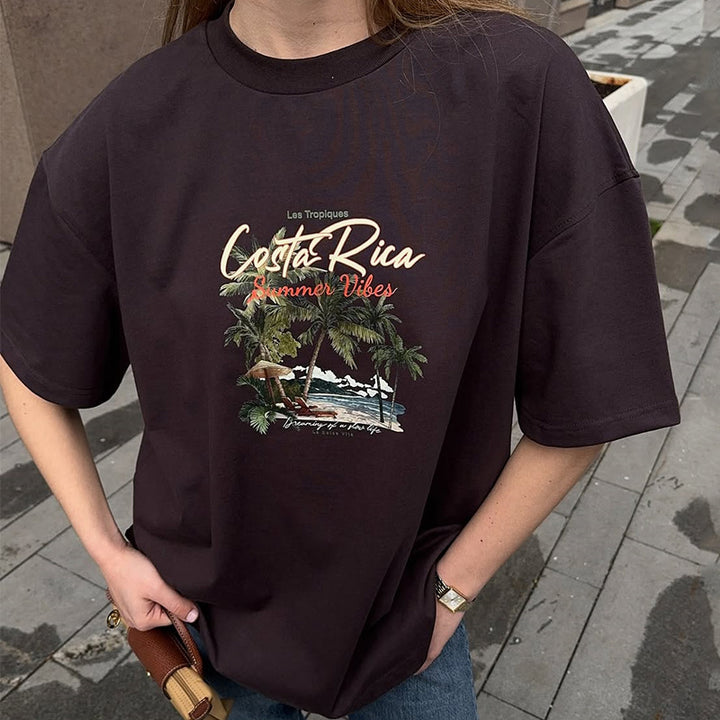 Dame Oversized T-Shirt med kreativt print og afslappet snit Stilla