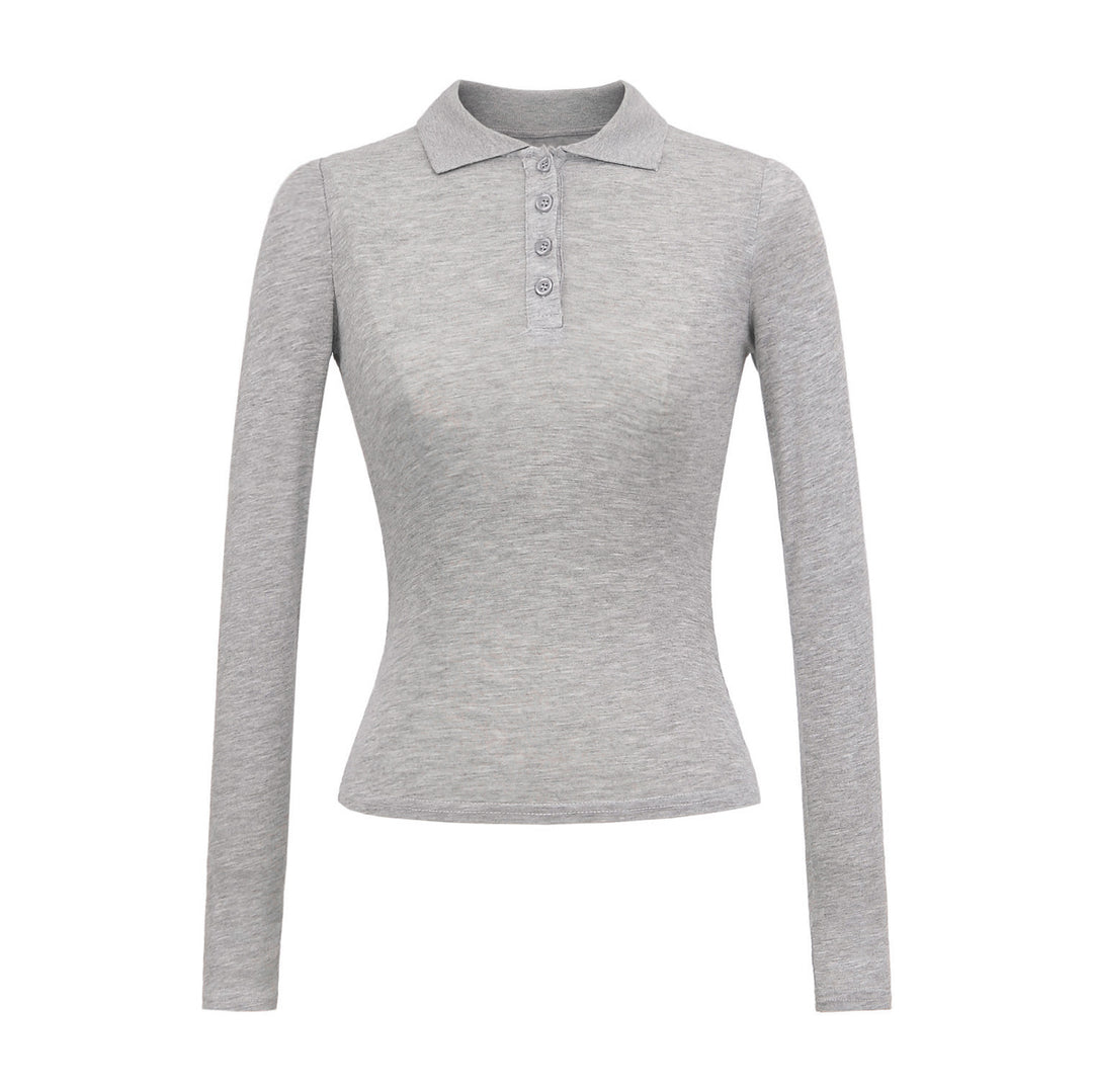 Dame langærmet polo-shirt med moderne knapliste og fin struktur Stilla