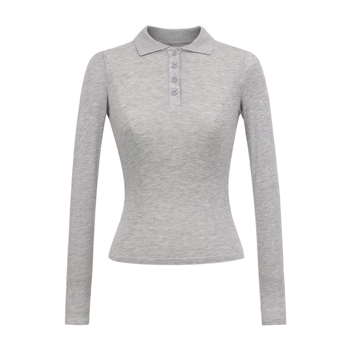 Dame langærmet polo-shirt med moderne knapliste og fin struktur Stilla