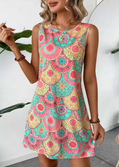 Dame ærmeløs Boho-print shift-kjole Stilla