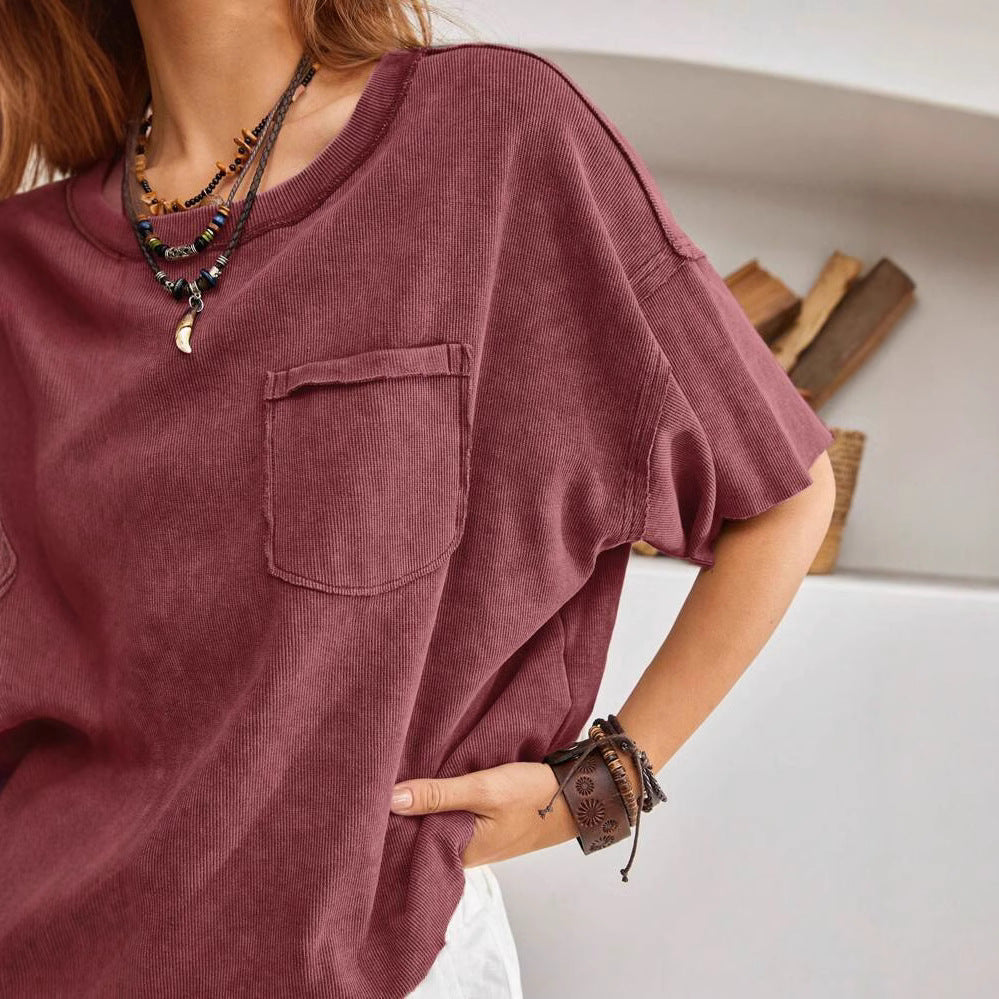 Dame Oversized T-Shirt med løs silhuet og brystlomme Stilla