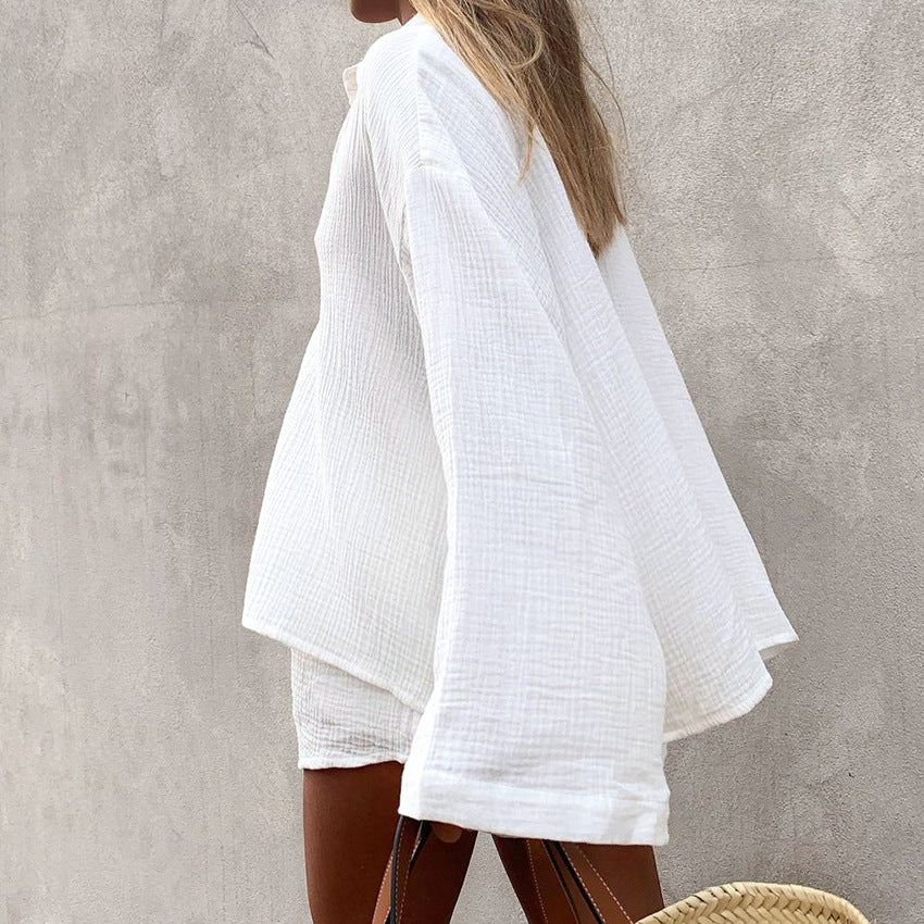 Dame luftig oversized skjorte med matchende shorts sæt Stilla