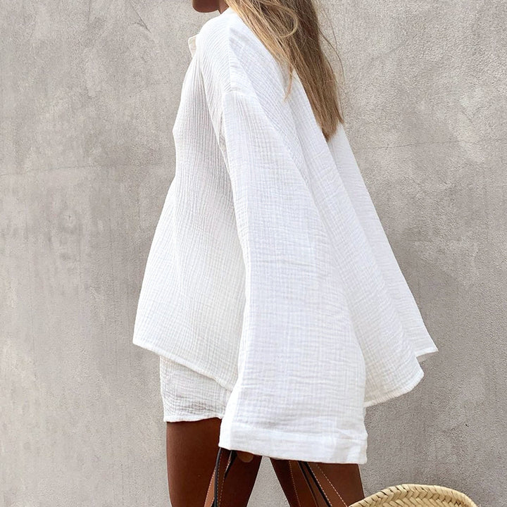 Dame luftig oversized skjorte med matchende shorts sæt Stilla