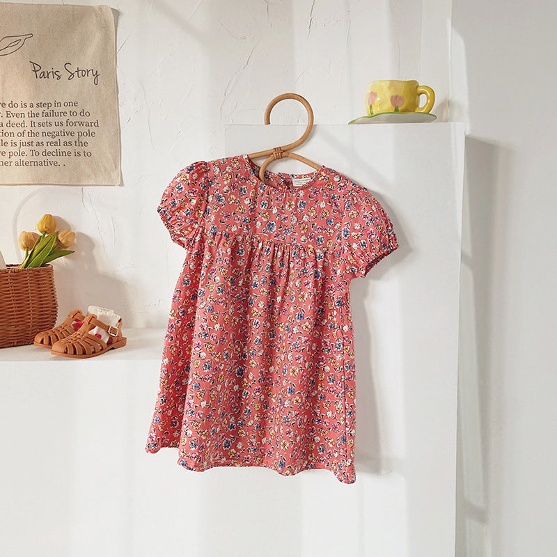 Pige Floral Print Korte Ærmer Kjole Stilla