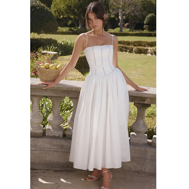 Kvinders Elegant Maxi Kjole med Slim Fit og Rynket Design ved Taljen