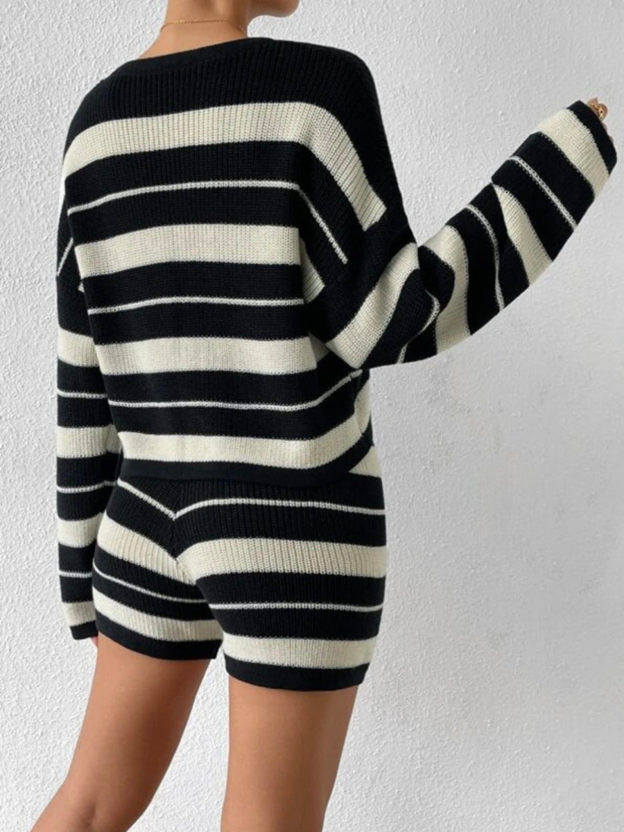Femme Stribet Strikpullover Sæt Stilla