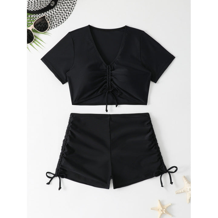 Dame Crop-Top og Shorts Bade sæt med rynkning Stilla