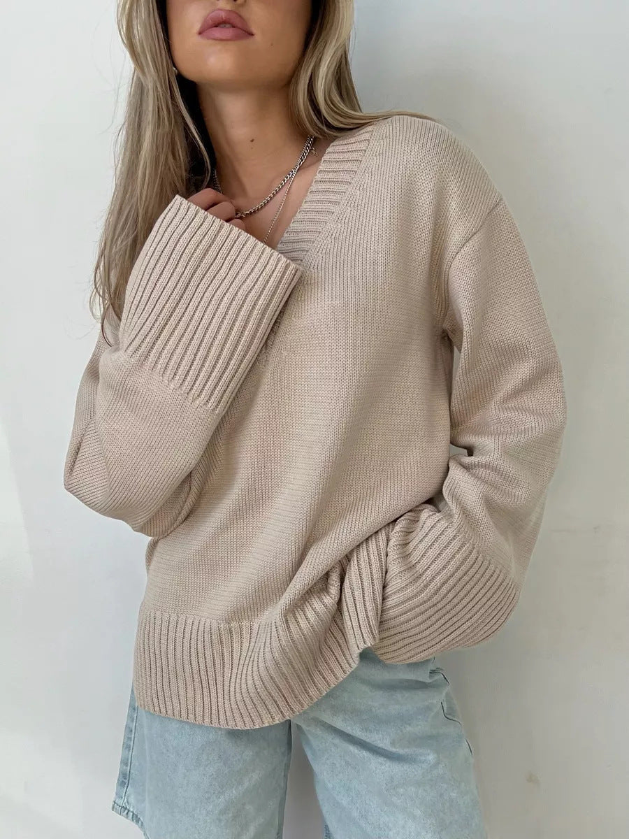 Kvinder luksuriøs V-hals sweater lavet af blødt bomuld Skovae