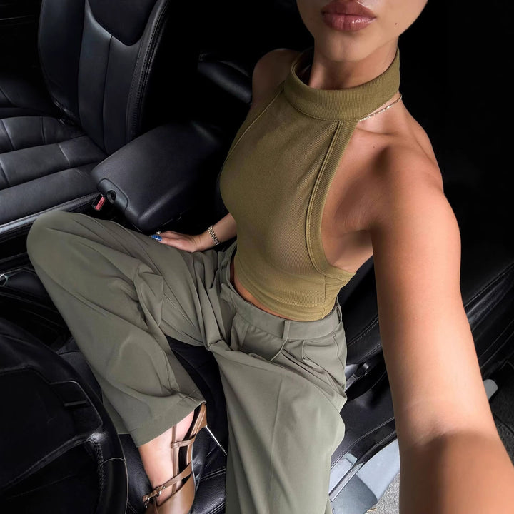 Dame High-Neck Crop-Top i elastisk materiale Skovae
