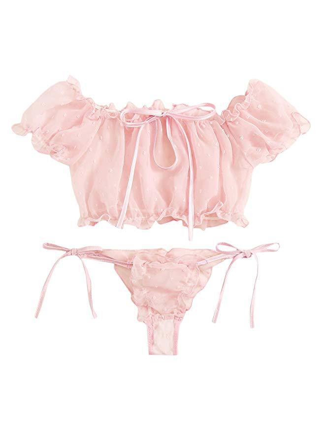 Dame Rüscheneinsatz Off-Shoulder Lingerie Set Stilla