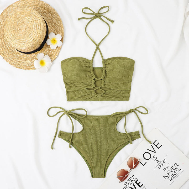 Dame højtaljet bikini-sæt med stilfuld cut-out og justerbare stropper Skovae