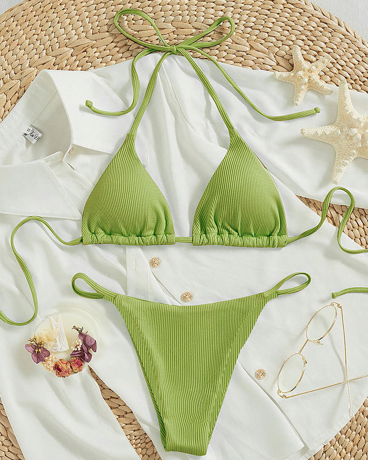 Dame trekant bikini med justerbare stropper og ribbet tekstur Skovae