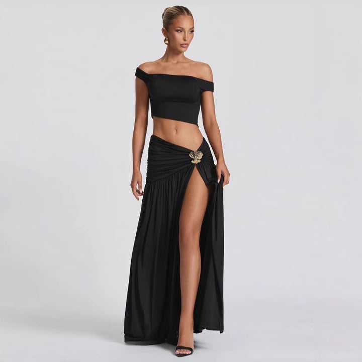 Dame Crop-top med off-shoulder design og elegant drapering Skovae
