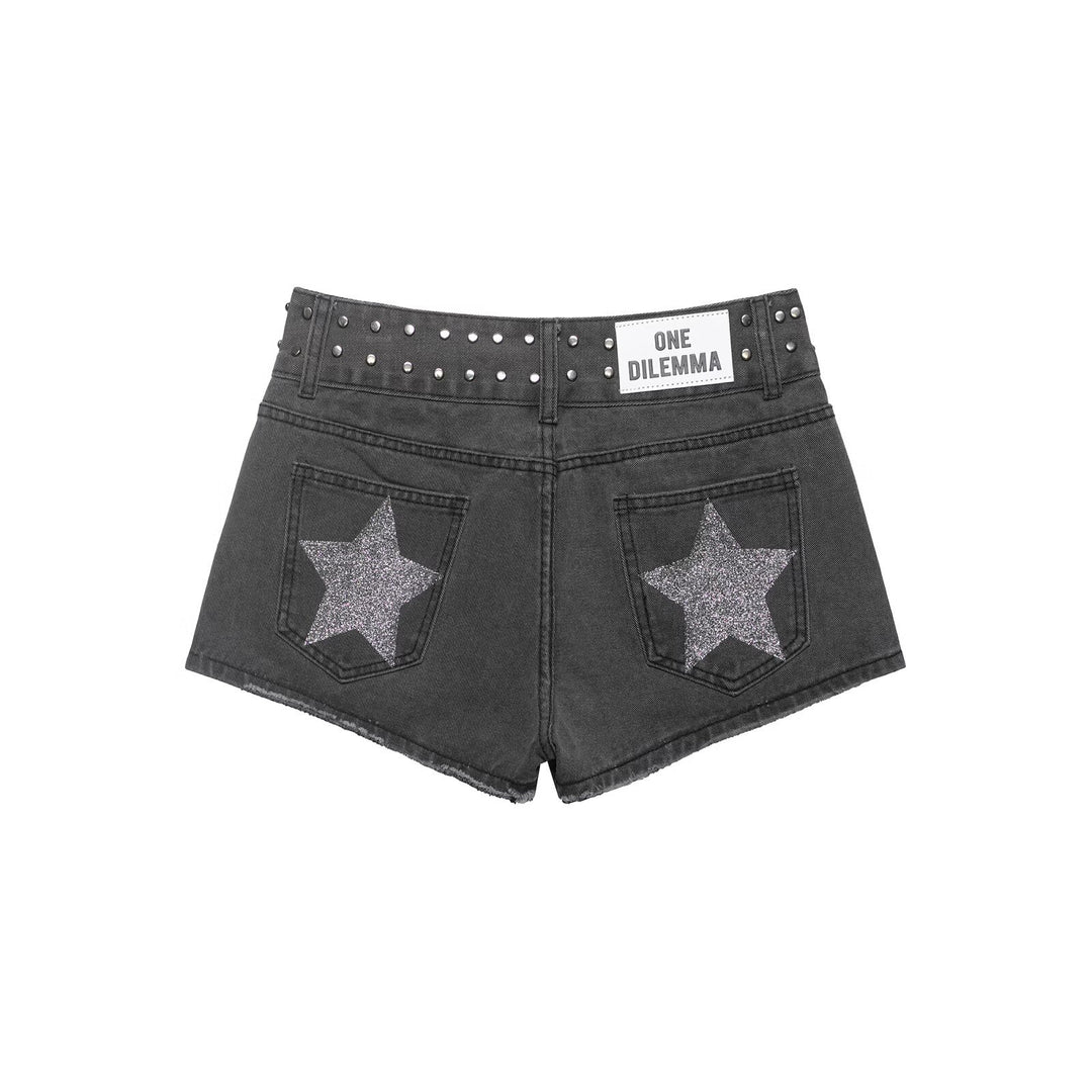 Dame jeans-shorts med dekorative nitter Skovae