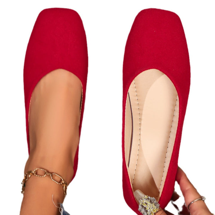 Dame nan elegante flade slip-on ballerina med firkantet tåparti polstret komfortsål og velourlook Skovae
