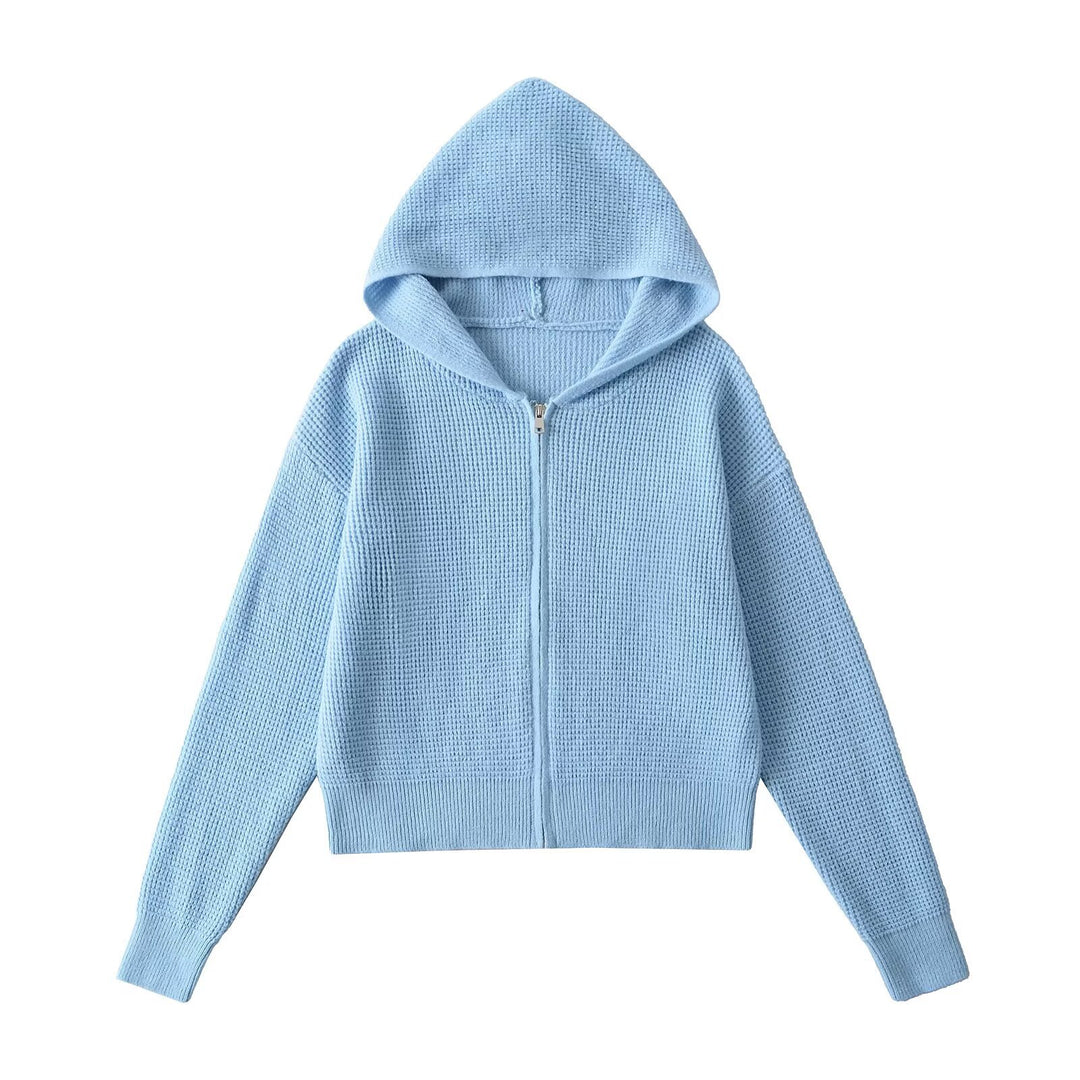 Dame hoodie jakke lavet af blødt strikmateriale med lynlås og moderne design Stilla