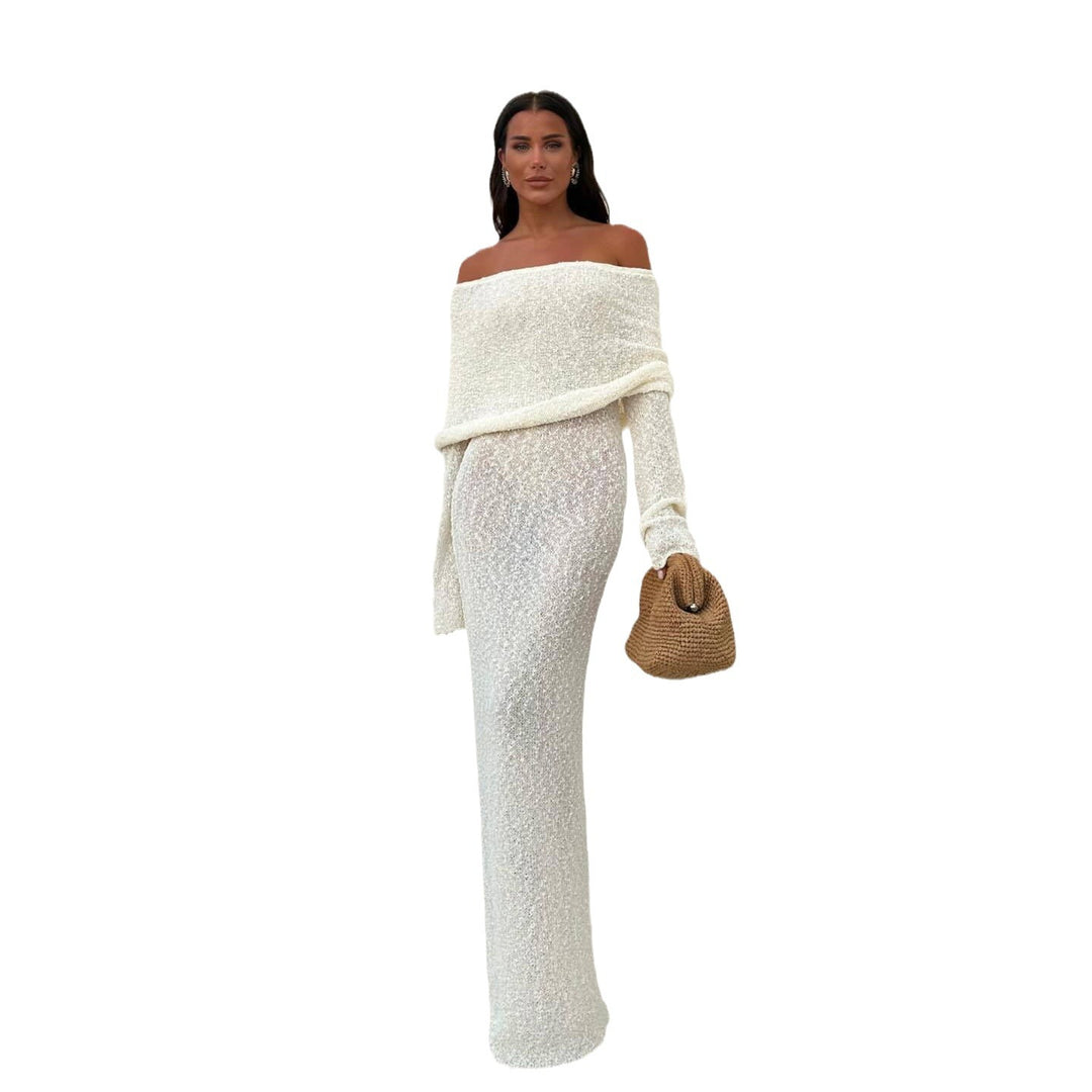 Dame Off-Shoulder Strik Maxi Kjole Stilla