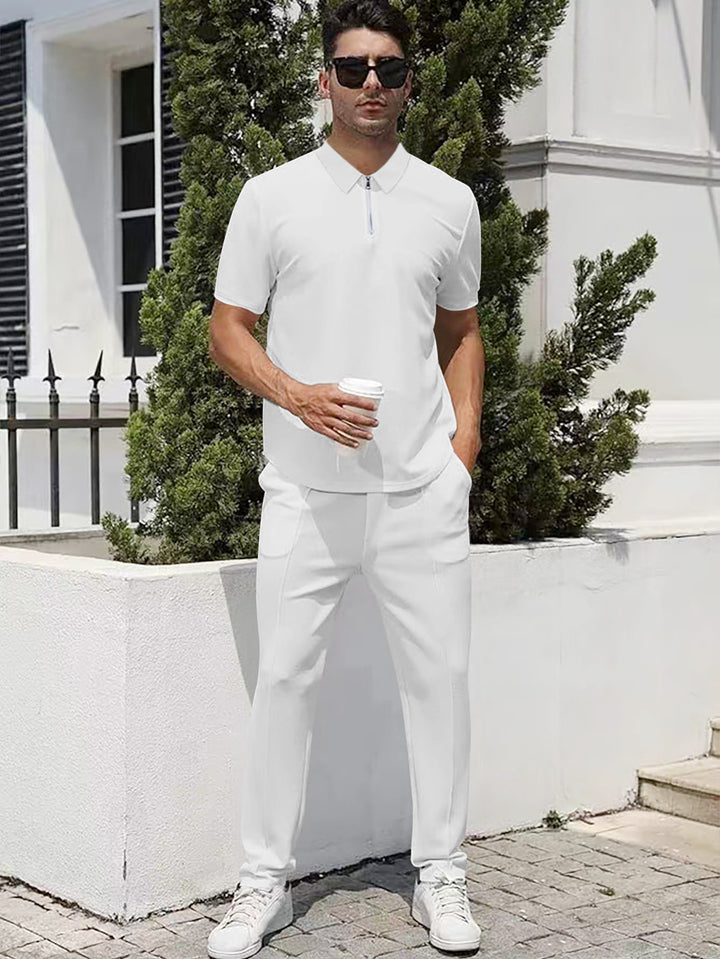 Herrer nan urban rejse polo-shirt med kort forreste lynlås, elastisk interlock og krølfri pleje Skovae
