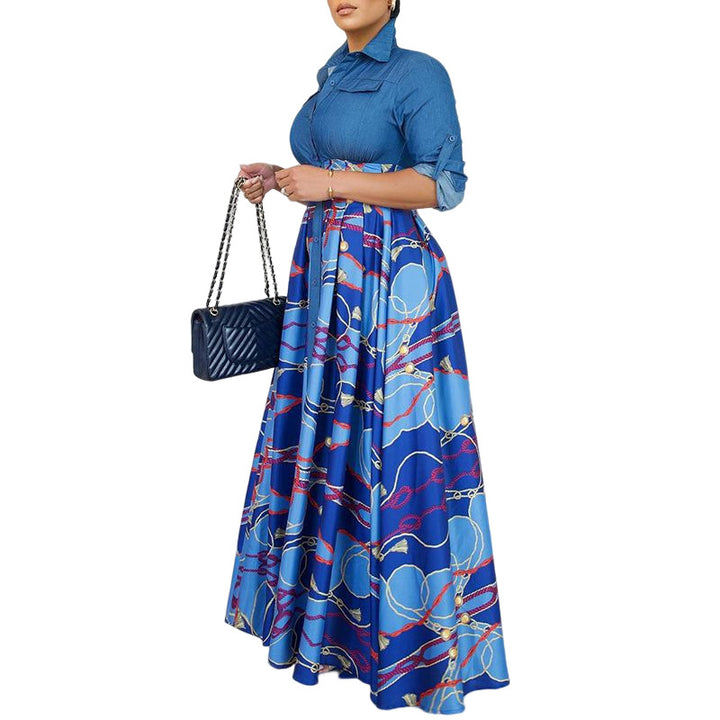 Dame Elegant Maxikjole med struktureret overdel og farverigt print Stilla