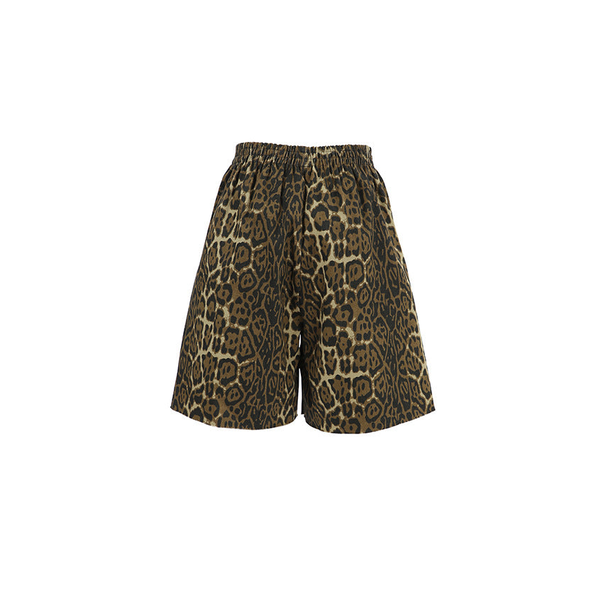 Dame fritidsbukser i leopardmønster med elastisk talje og blødt stof Stilla