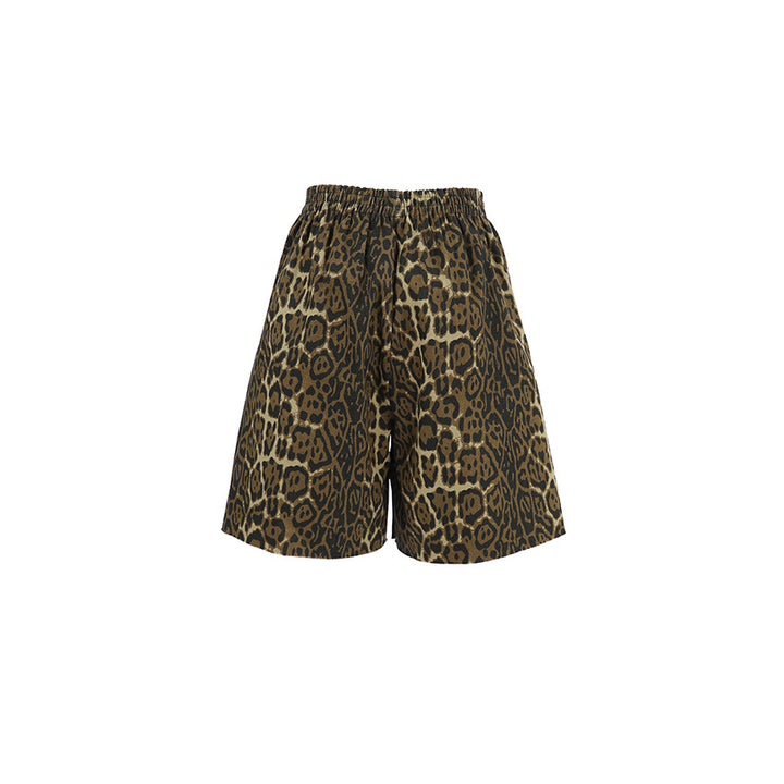 Dame fritidsbukser i leopardmønster med elastisk talje og blødt stof Stilla