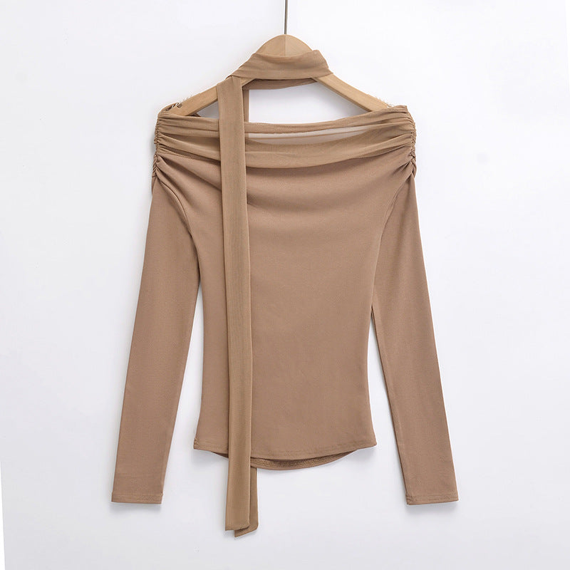Dame Off-Shoulder Langærmet Top med elegant Drapée-Effekt Stilla