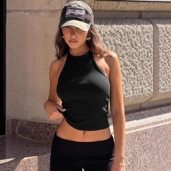 Dame Sporty Tanktop med højtstående design og elastisk ribstruktur Stilla