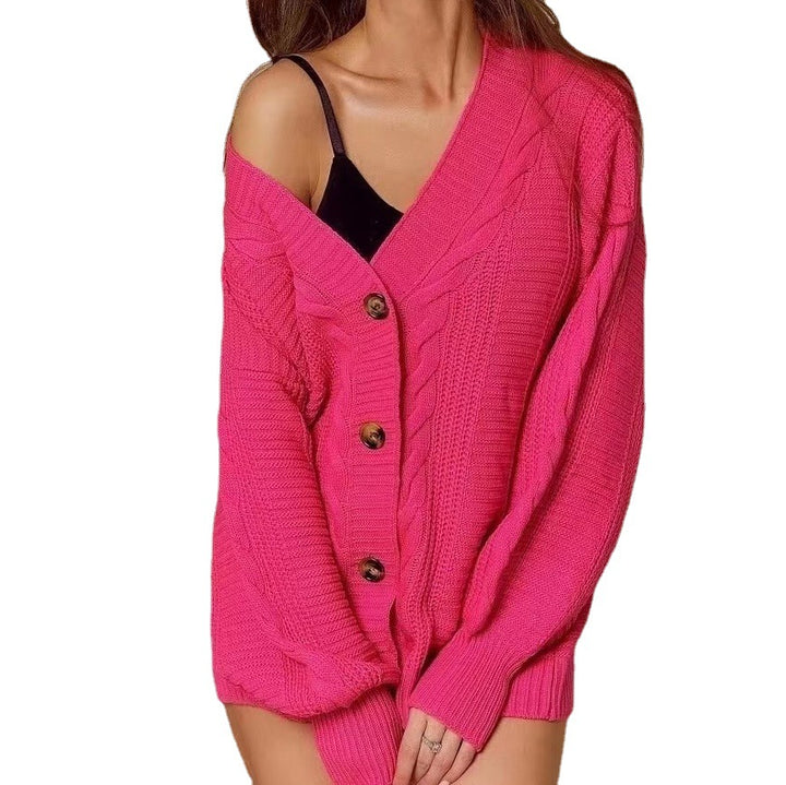 Dame trendy chunky knit cardigan med frontknapper og ribbet struktur Stilla
