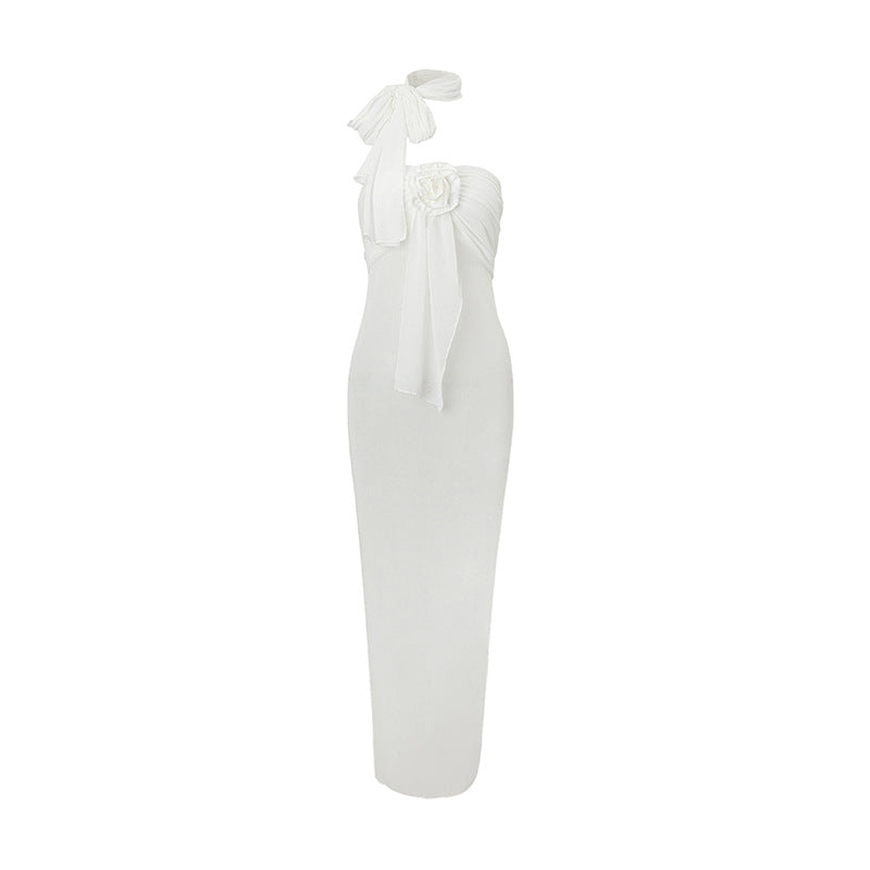 Dame Elegante Etuikjole med asymmetrisk strop og blomsterapplikation Stilla