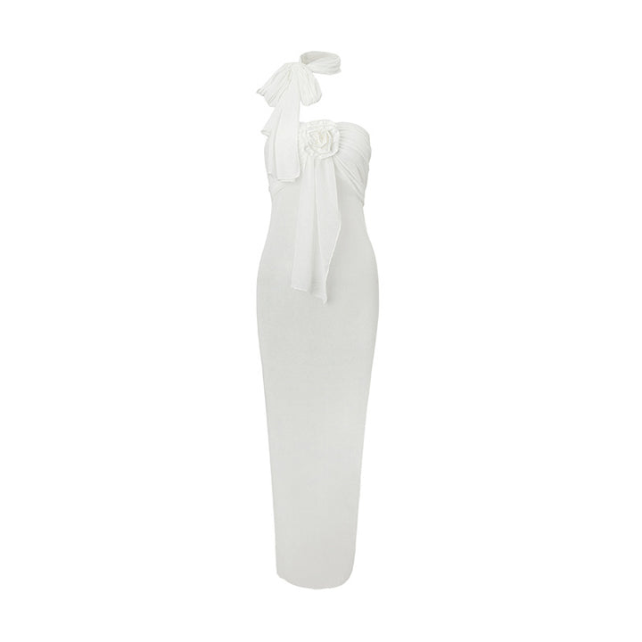 Dame Elegante Etuikjole med asymmetrisk strop og blomsterapplikation Stilla