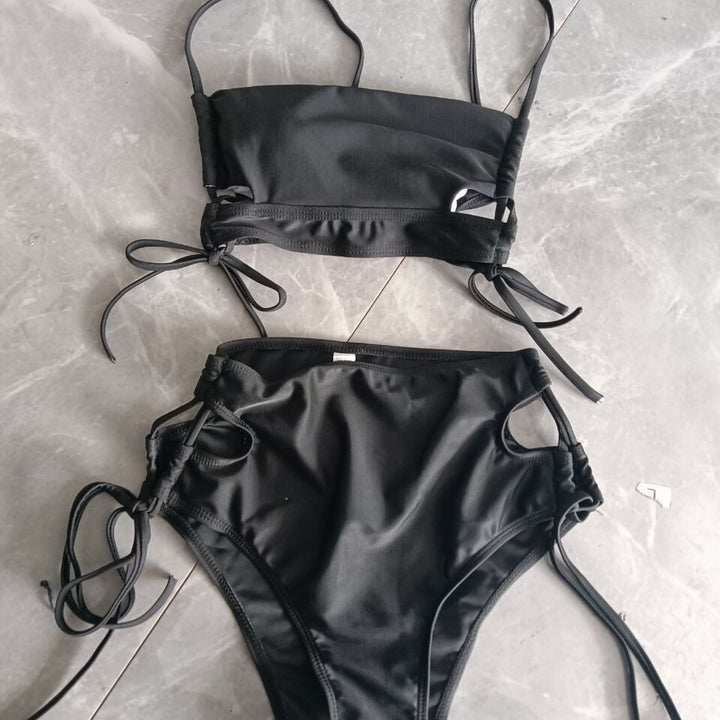 Dame bikini-sæt med høj talje og moderigtigt knudedetail Skovae