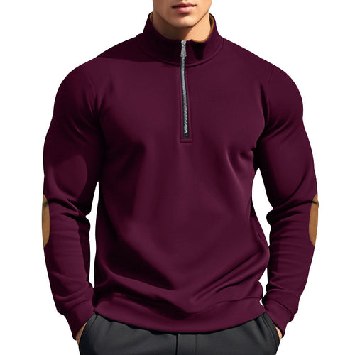 Herrer fleece-pullover med halvdelen lynlås og elegante albue-patches Stilla