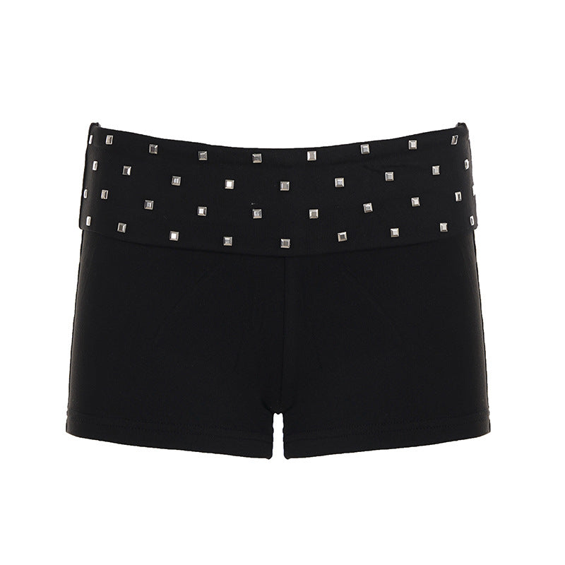 Dame shorts med glitrende strassbånd Skovae