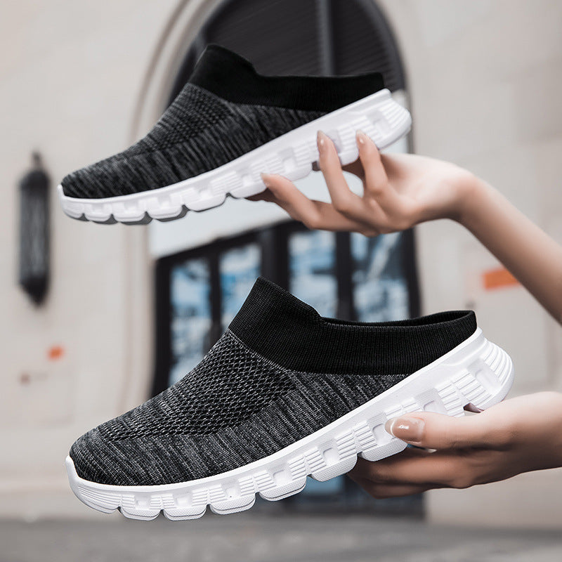 Unisex nan lette rejse-slip-on-mule med perforeret luftkammer-sål og sok-lignende strikskæft Skovae