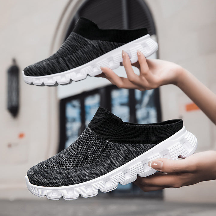 Unisex nan lette rejse-slip-on-mule med perforeret luftkammer-sål og sok-lignende strikskæft Skovae