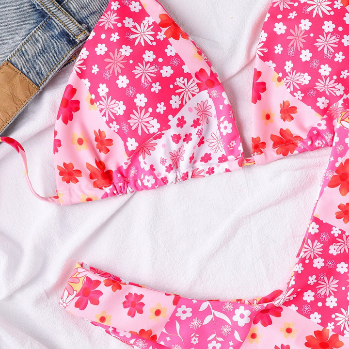 Dame Triangel-Bikini med blomsterdesign og højt skåret trusse Stilla