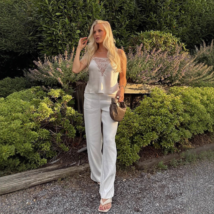 Dame elegant top med spidsel pynt og flydende snit Stilla