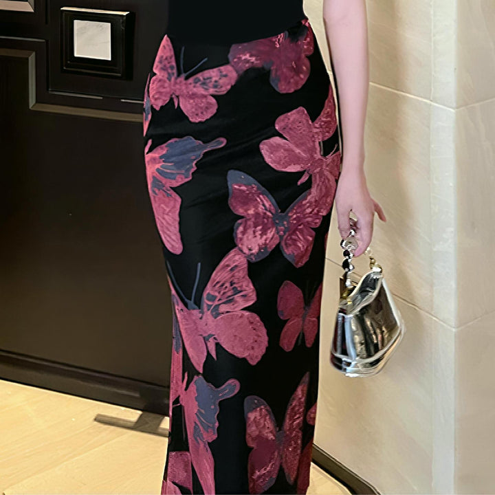 Dame Svirrende Sommerfugleprint Maxi Nederdel Stilla