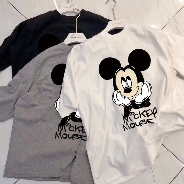 Dame T-shirt med kreativ Mickey Mouse grafiktryk og afslappet oversized pasform Stilla