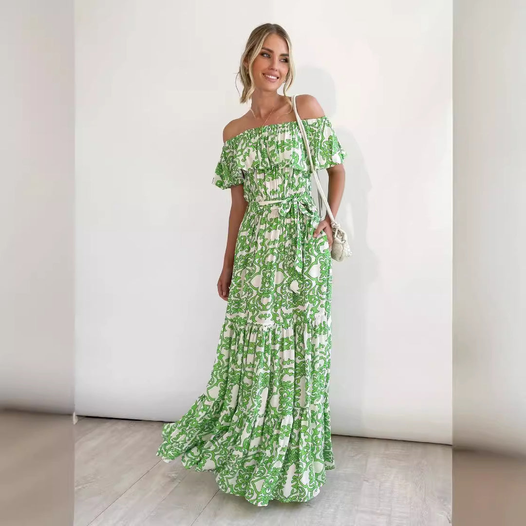 Dame Off-Shoulder Maxikjole med volumetrisk flæsedesign og elastisk talje Stilla