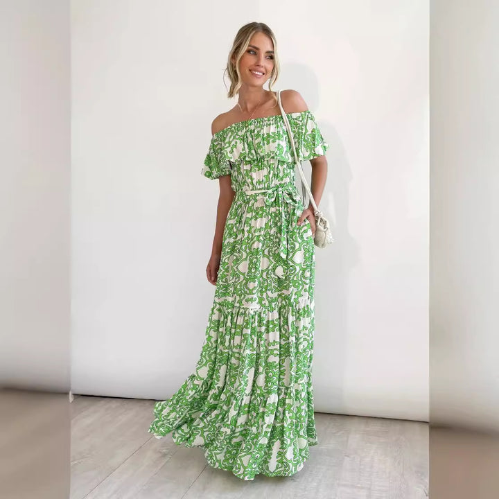 Dame Off-Shoulder Maxikjole med volumetrisk flæsedesign og elastisk talje Stilla