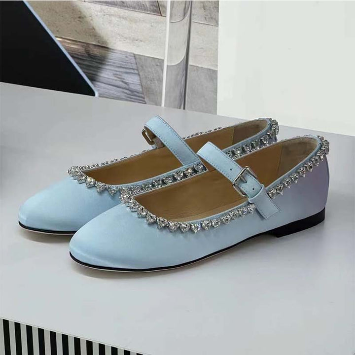 Femme dekorerede Mary Jane ballerinaer med rhinestones Stilla
