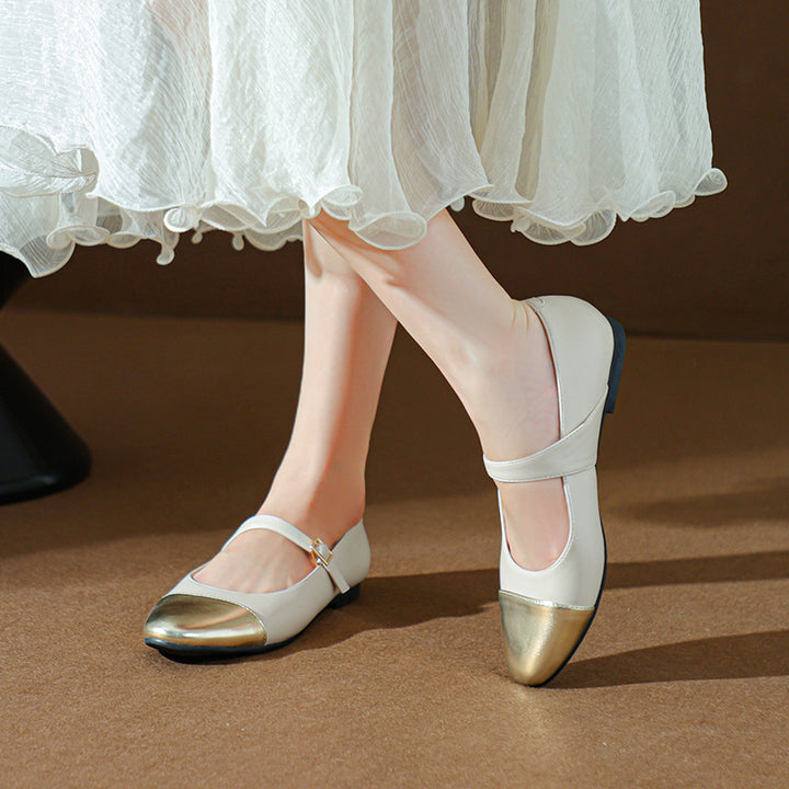 Femme Elegante Mary Jane Ballerinas med Metallic-Accent Stilla