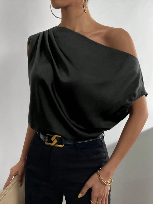 Dame Elegante, skulderfri satin top Skovae