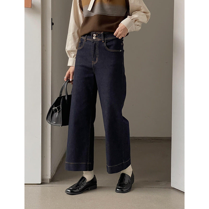 Dame elegante højvandsjeans med bred ben og høj talje Stilla