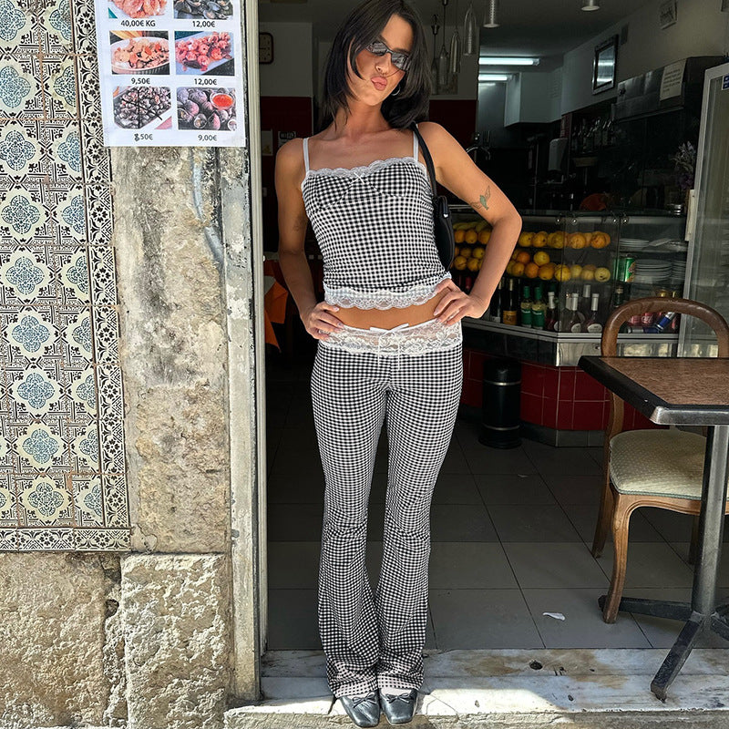 Damer spids-bustier med ternet design og justerbare stropper Skovae