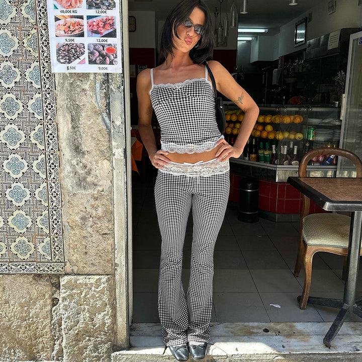 Damer spids-bustier med ternet design og justerbare stropper Skovae
