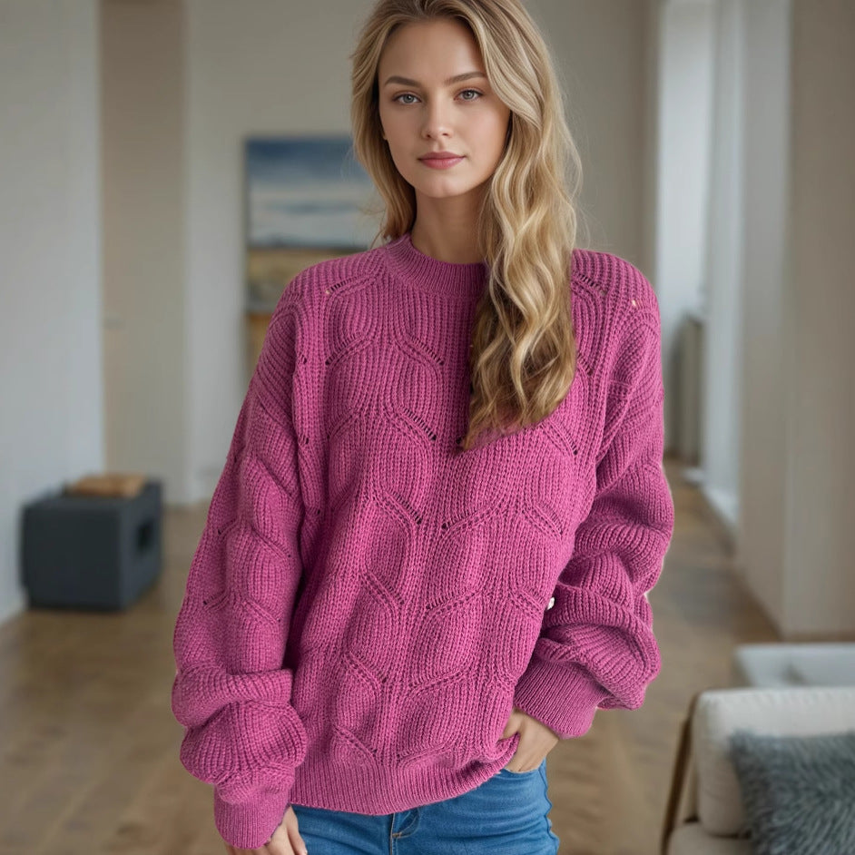 Kvindernes chunky striktrøje med tekstureret kabelmønster og oversized pasform Stilla