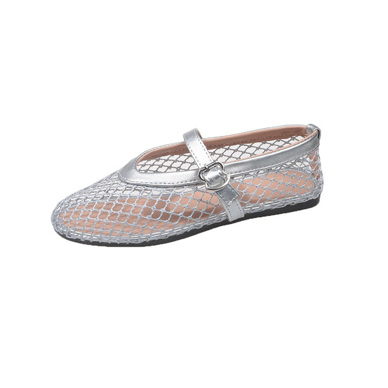 Dame Ballerinas i netstof med rem Stilla